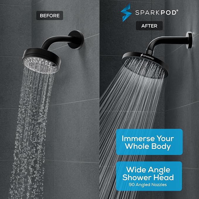 SparkPod Rain Shower Head, 8 Inch Square, Vintage Oil-Rubbed Bronze Finish | High Pressure Shower Heads, 90 Nozzles, Adjustable Showerhead, No Tools Needed, Universal Connection