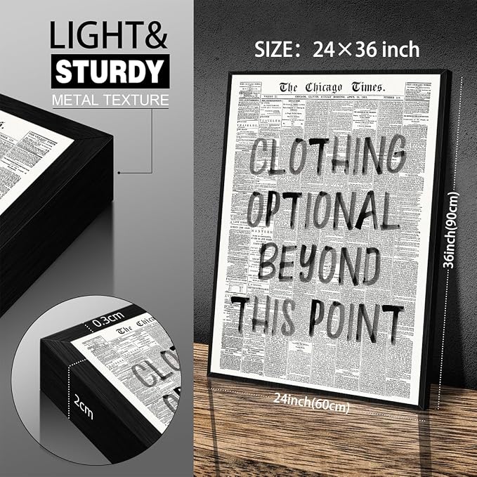 Funny Bathroom Newspaper Poster Funky Black and White Aesthetic Wall Art 24X36 inch Black Framed Clothing Optional Fun Quotes Canvas Prints for Toilet Lavatory Wall Decor