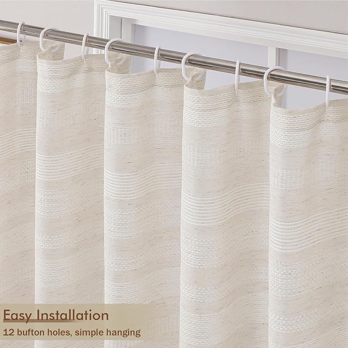 Linen Boho Stall Shower Curtain, Narrow Soft Fabric Striped Textured Bathroom Shower Curtain with Tassel, Modern Farmhouse Machine Washable Bath Decor, Linen, 36Wx72L Inches
