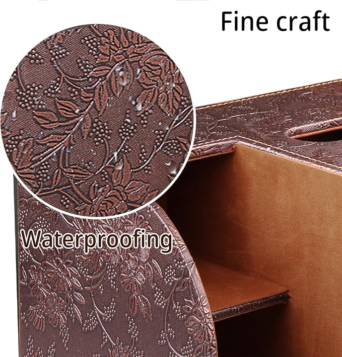 PU Leather Square Tissue Box Cover with Storage Tray,Cube Tissue Box Holder