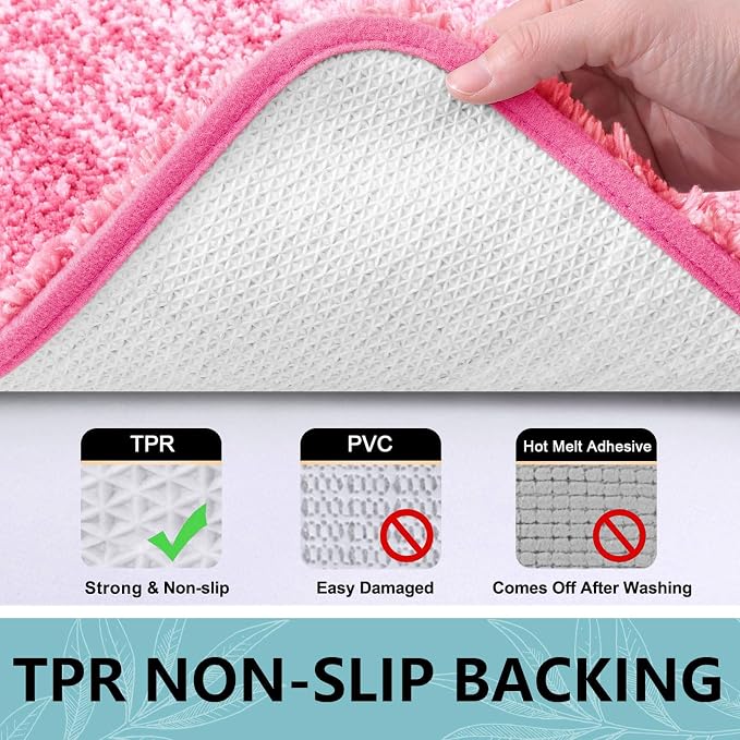 Arotive Microfiber Bathroom Rugs, Shaggy Soft and Absorbent Bath Rug, 24x24 | Pink, Rubber Backing Thick Plush Machine Washable Dry Bath Mats for Bathroom, Tub and Shower, Round