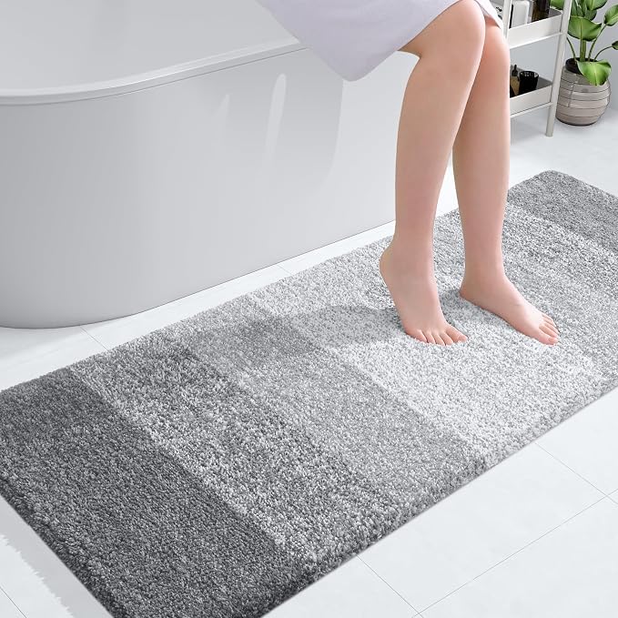 OLANLY Bathroom Runner Rug 45x27, Extra Soft Absorbent Microfiber Bath Rugs | Light Grey, Non-Slip Quick-Drying Rubber Backing, Washable Long Bath Mat for Floor, Tub and Shower, Home Decor