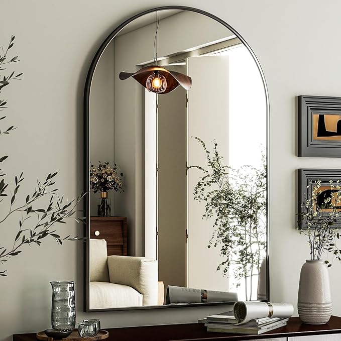 HARRITPURE Arched Wall Mirror 24"x36" Black Metal Frame Vanity Mirrors | Aluminum Alloy Frame Bathroom Mirror Living Room, Bedroom and Entryway