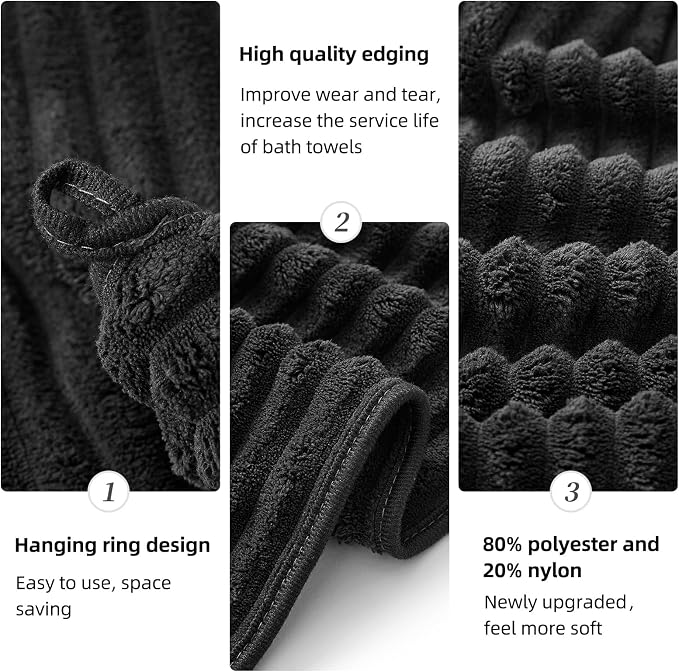 2 Piece Bath Sheets, 40"x80" Microfiber Bath Towels, Black | Extra-large size, Quick dry, Highly Absorbent, Lint Free，shower towels for bathroom gym spa，Big and Tall users