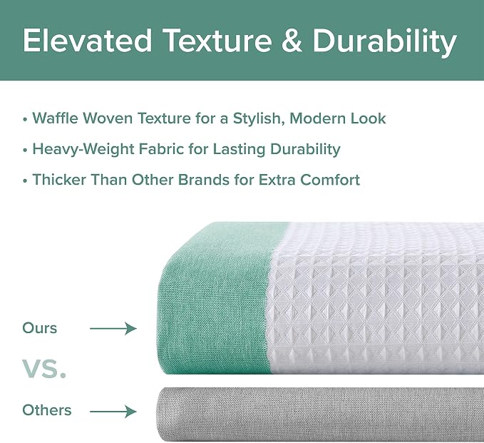 Madison Park Spa Waffle Shower Curtain for Bathroom, 72 x 72, Aqua | Striped, Pieced Fabric Design, 3M Scotchgard Moisture Management, Hotel Quality, Modern, for Bathroom, OEKO-TEX Certified
