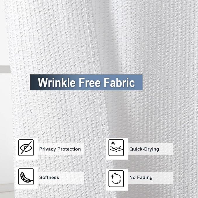 White Shower Curtain for Bathroom 84 Inches Extra Long, Elegant 3D Embossed Textured Cloth Waffle Shower Curtain, Modern Luxury Hotel Style, Water Repellent, Machine Washable, 72X84, White
