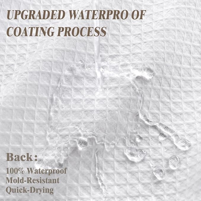 Waterproof Waffle Shower Curtain Heavyweight Cotton Fabric White 72Wx72L | Soft Cotton Cloth,3D Square Truely Waffle,Waterproof,Washable, Hotel Luxury Spa, Shower Curtain for Bathroom 12 Plastic Hooks