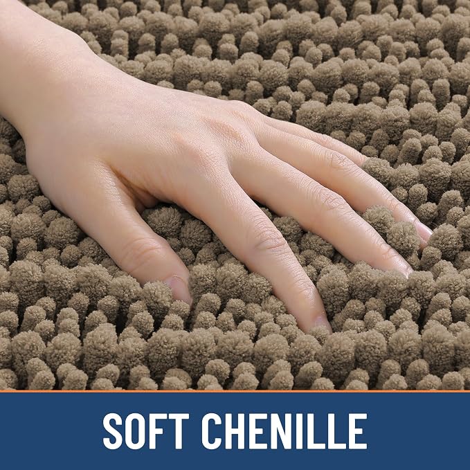 Smiry Bathroom Rugs 70X24, Extra Soft Rubber Backing Chenille Bath Mats | Camel Machine Washable Non Slip Quick Dry Bath Mats for Bathroom Floor, Tub, Shower, Home Decor Accessories