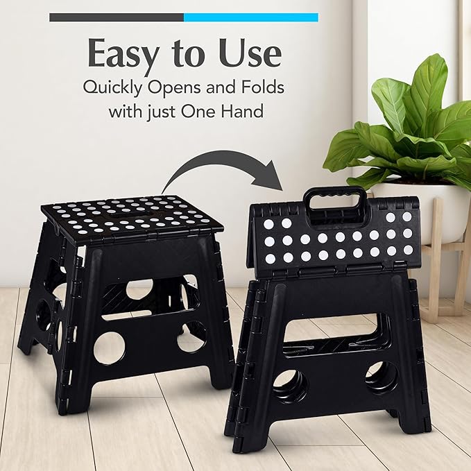 Handy Laundry Folding Step Stool 13 Inch, Black, Non-Slip Holds 300 lbs | 13 Inch, Black, Foldable Collapsible Step Stool, Non-Slip, Holds 300 lbs, Kitchen Bathroom Bedroom, Adults