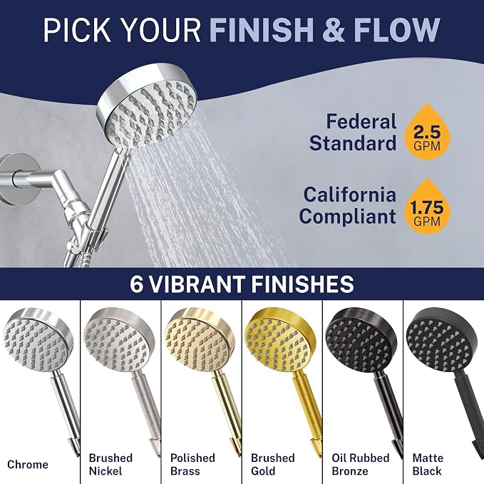 HammerHead Showers® Solid Metal Handheld Shower Head with Hose and Brass Holder - CHROME - 2.5 GPM High Pressure Shower Heads with Adjustable Shower Wand Bracket - 6ft Flexible Extension