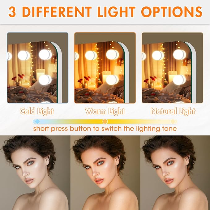 ouboyo 36''X24'' Hollywood Vanity Mirror with Lights, Lighted Makeup Mirror with 16 Dimmable LED Bulbs, 3 Color Lighting Modes & Stepless Dimming, USB & Type-C Charging Port, Wall Mounted Or Tabletop
