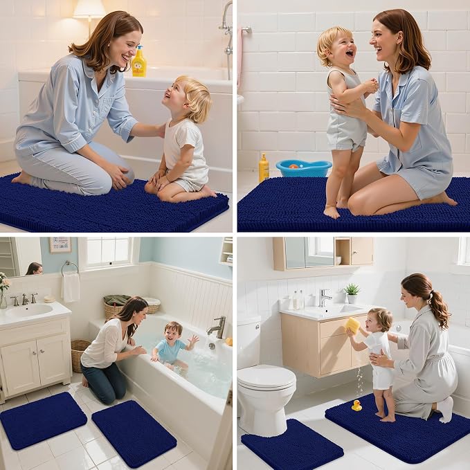 Arotive Bathroom Rugs 70x24, Soft Absorbent Shaggy Chenille Bath Rugs | Navy, Machine Washable Rubber Backing Bath Mats for Bathroom Floor Tub and Shower Home Decor Accessories