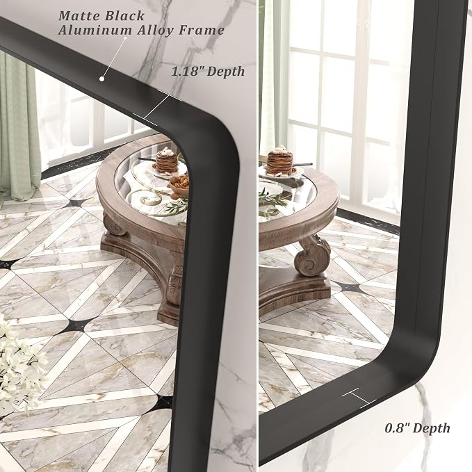 CHAMROR 24x32 Inch Black Metal Framed Bathroom Mirror for Wall | Rounded Rectangle Mirror, Matte Black Bathroom Vanity Mirror, Anti-Rust, Tempered Glass, Hangs Horizontally or Vertically