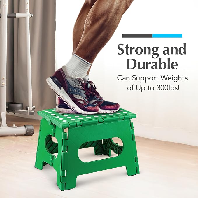 Handy Laundry Folding Step Stool 9 Inch, Green, Non-Slip Holds 300 lbs | 9 Inch, Green, Foldable Collapsible Step Stool, Non-Slip, Holds 300 lbs, Kitchen Bathroom Bedroom, Adults