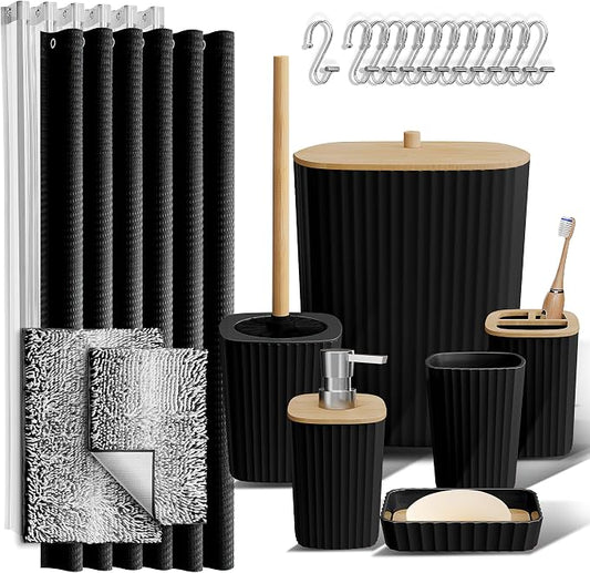 Clara Clark Bathroom Accessories Set - Bathroom Set, Bathroom Sets with Shower Curtain and Rugs, Shower Curtain Set with Bathroom Trash Can - Ombre Black - 22PC | 22 Piece Ombre Black Bathroom Accessories Set with Toothbrush Holder, Soap Dispenser, Soa...