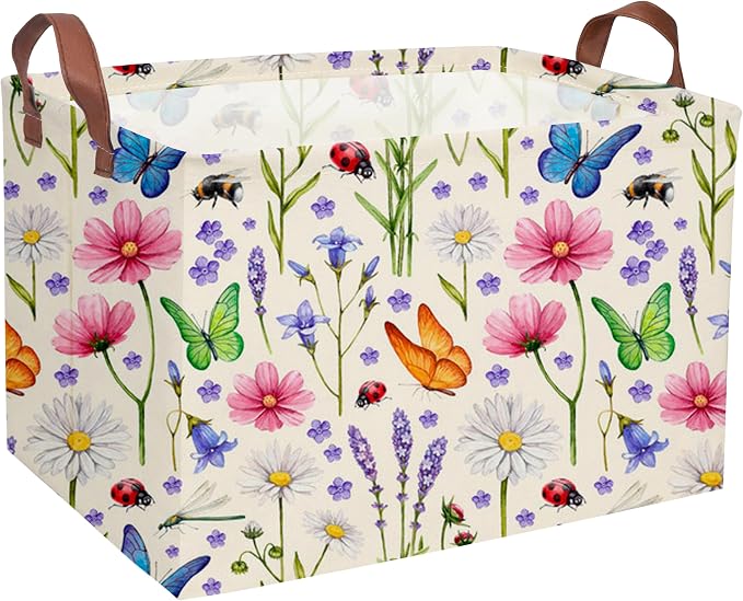 Essme Rectangular Basket, Flower Storage Basket with Handles for Room Decor,（Flower cluster）