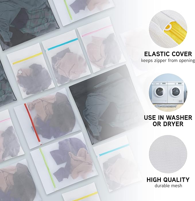 Handy Laundry Zippered Mesh Laundry Bags 6-Pack, Various Sizes, Delicates | 6-Pack Zippered Mesh Laundry Bags, Various Sizes, Breathable, Color Coded, Secure Zipper for Delicates Lingerie
