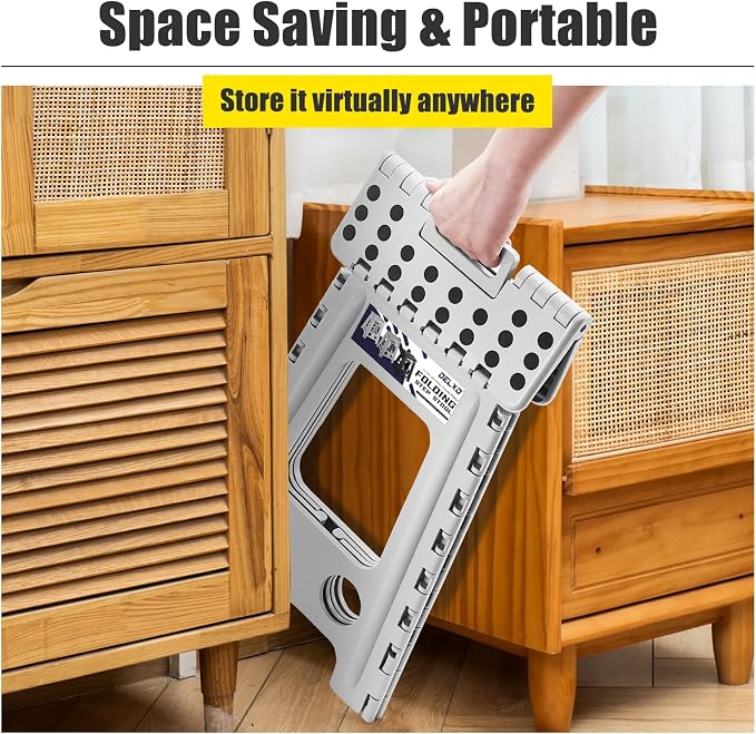 Delxo 17.5 Inch Folding Step Stool,Foldable Step Stool for Adults Grey | Step Stool with Safety Lock,Portable Collapsible Step Stool,Non-slip Folding Stools for Kitchen Bathroom Bedroom Garden 1PC