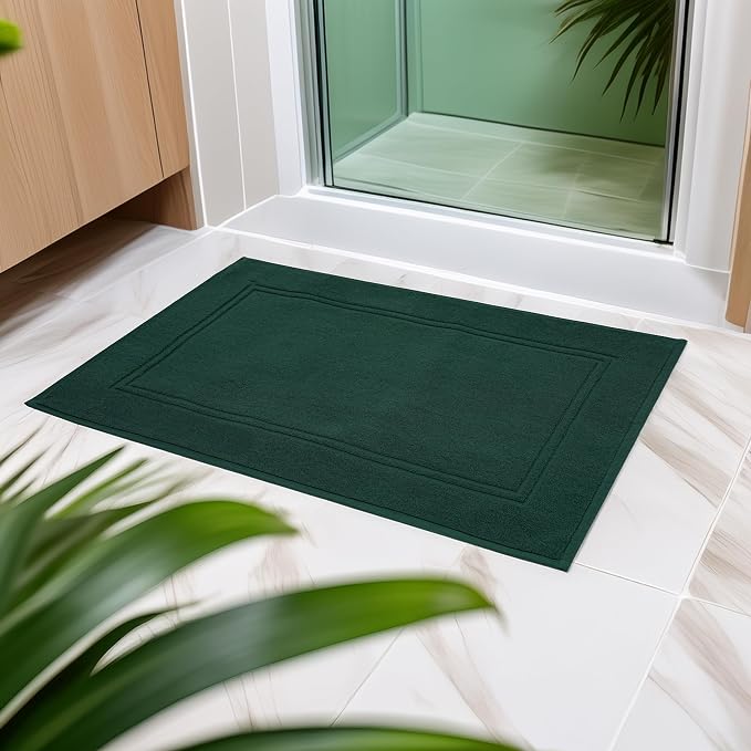 2 Piece Bath Mats 20 x 32 Inches, Hunter Green | 100% Cotton Terry Bath Mats, Super Absorbent, Hotel Quality Premium Floor Towels, Luxurious, Soft & Quick Dry