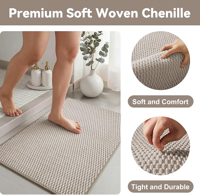 Triohero Toilet Rug, Thin Toilet Rugs U Shaped Washable Non Slip Absorbent Quick Dry Low Pile Toilet Mat, Beige 20"x24" U Shape