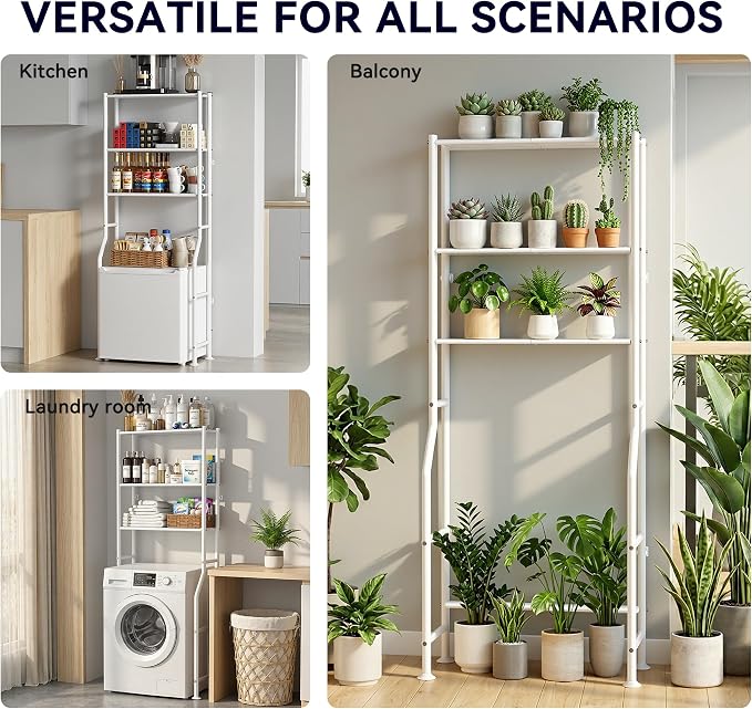 3-Tier Over The Toilet Storage, Freestanding Metal Bathroom Shelves, Space Saver Above The Over Toilet Storage Shelf for Bathroom (White)
