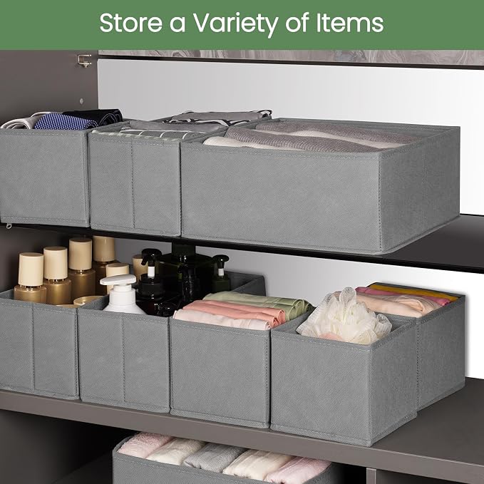 Drawer Organizer Clothes,16 Pack Underwear Drawer Organizers, Foldable Closet Organizers and Storage Dresser Drawer Dividers Clothing Organizer for Clothes, Socks, Scarves, Bra, Ties (Grey)