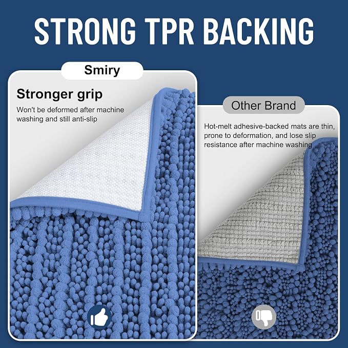 Smiry Bathroom Rugs 24X16, Extra Soft Rubber Backing Chenille Bath Mats | Cornflower Blue Machine Washable Non Slip Quick Dry Bath Mats for Bathroom Floor, Tub, Shower, Home Decor Accessories