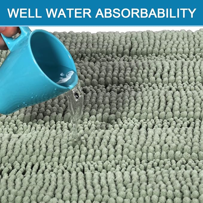H.VERSAILTEX Bathroom Rugs Bath Rug Set 2 Piece Bathroom Contour Rug Toilet Mat Sets Non Slip Contour Bath Rug Ultra Thick Water Absorbent Striped Bath Mats Washable(20" x 32" Plus 20" x 20" U, Sage)