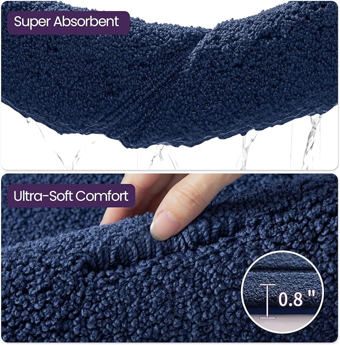 DEXI Bath Mat 36x24, Absorbent and Non Slip Bathroom Rugs, Navy | Soft Plush Microfiber Bathmat, Machine Washable & Quick Dry, Rubber Back Rug for Shower, Tub, Sink