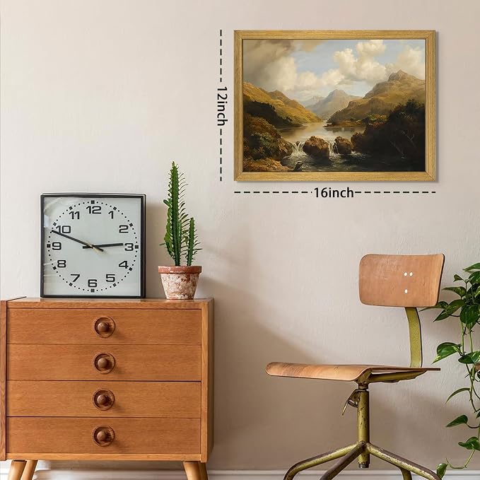 Framed Vintage Landscape Wall Art Home Decor, Retro Mountain Vintage Painting Prints, Countryside Farmhouse Landscape Wall Decor, Canvas Wall Art for Living Room Bedroom Home Bathroom Decor 12x16 Inch