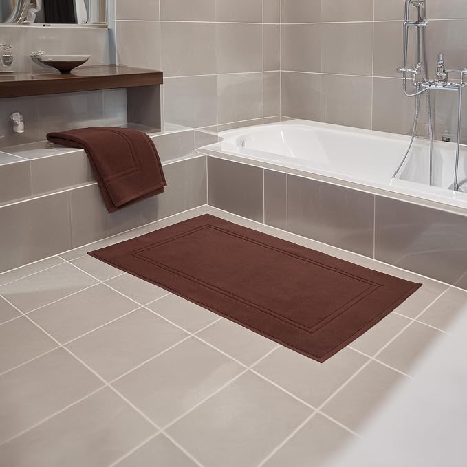 2 Piece Bath Mats 20 x 32 Inches, Brown | 100% Cotton Terry Bath Mats, Super Absorbent, Hotel Quality Premium Floor Towels, Luxurious, Soft & Quick Dry
