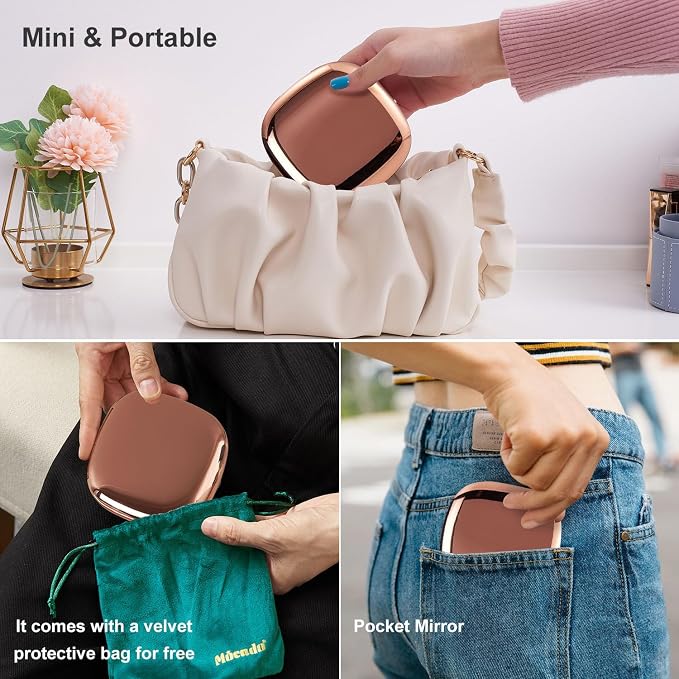 Mocado Compact Mirror with Light-4 Inches Compact 1x/10x Magnifying Mirror | Double Sides Lighted, 3 Colors Lighting, 0-100% Brightness, Diammable Touch, 1200mAh Rechargeable, For Pocket, Purse