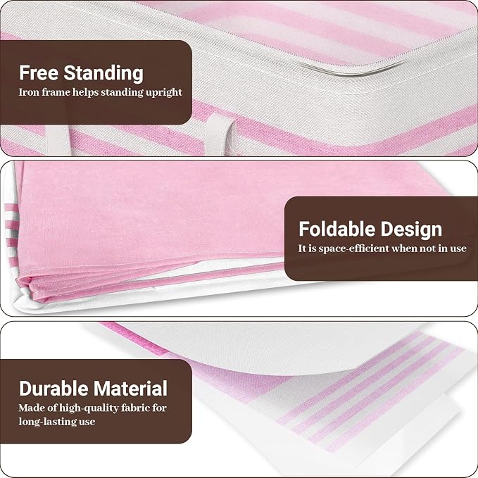 WOWBOX 2 Pack Laundry Baskets, Collapsible Dirty Clothes Laundry Hampers | with Reinforced Handles, Waterproof Coating, 2 Pack for Clean & Dirty Clothes, for Bedroom, Bathroom, Dorm (100L Pink)