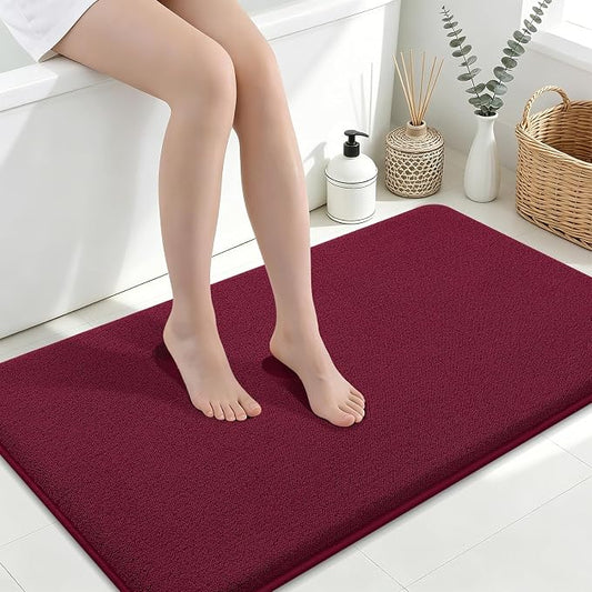 Smiry Memory Foam Bath Mat 45x27, Extra Soft Absorbent Bathroom Rugs | Burgundy Quick Dry, Machine Washable Bath Mats for Bathroom, Shower, Tub and Home Decor Accessories