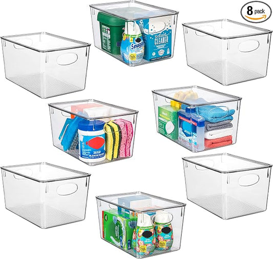 CLEARSPACE Plastic Storage Bins With lids – Perfect Kitchen Fridge Organizer, Pantry Organization, Cabinet Organizers (8 Pack) | Plastic storage bin with lid for pantry organization, refrigerator storage, and kitchen organization