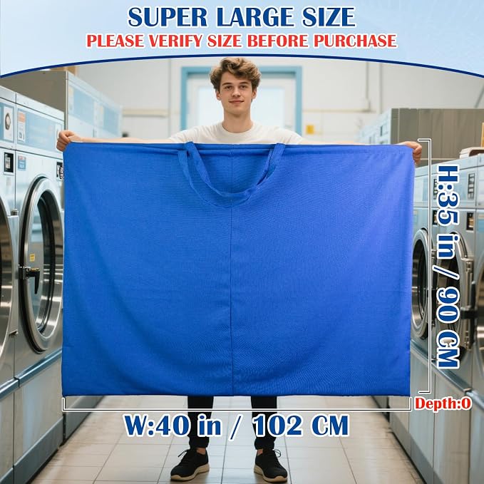 Laundry Bag with Handles & Drawstring Closure, XXL 40"Wx35"H, Blue, 1 Pack | Thick Fabric, Extra Large Heavy Duty Storage Sack, Machine washable