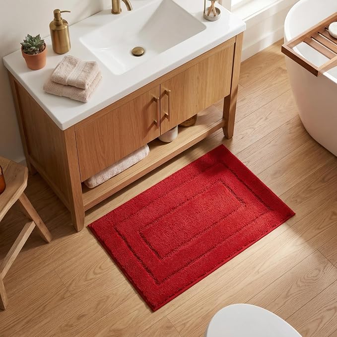 GRANNY SAYS Red Bathroom Rug 16" x 24", Non-Slip Microfiber Bath Mat | Ultra-soft, with durable TPR backing for reliable grip, fast water absorption, machine washable for small bathroom spaces