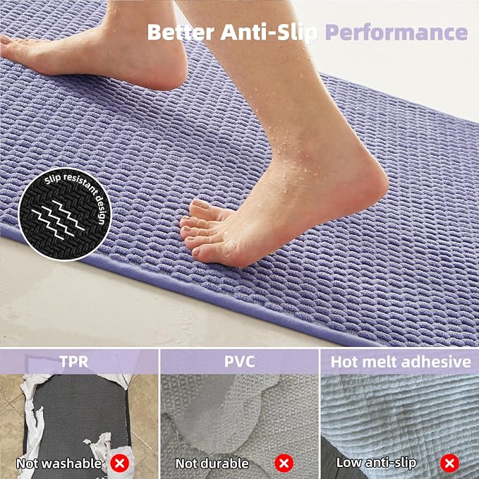TYUU Bathroom Runner Rug, Long Bath Mat Washable Thin Quick Dry Low Pile Bathroom Runner Rugs 24 x 60 Non Slip, Lavender 24"x60"