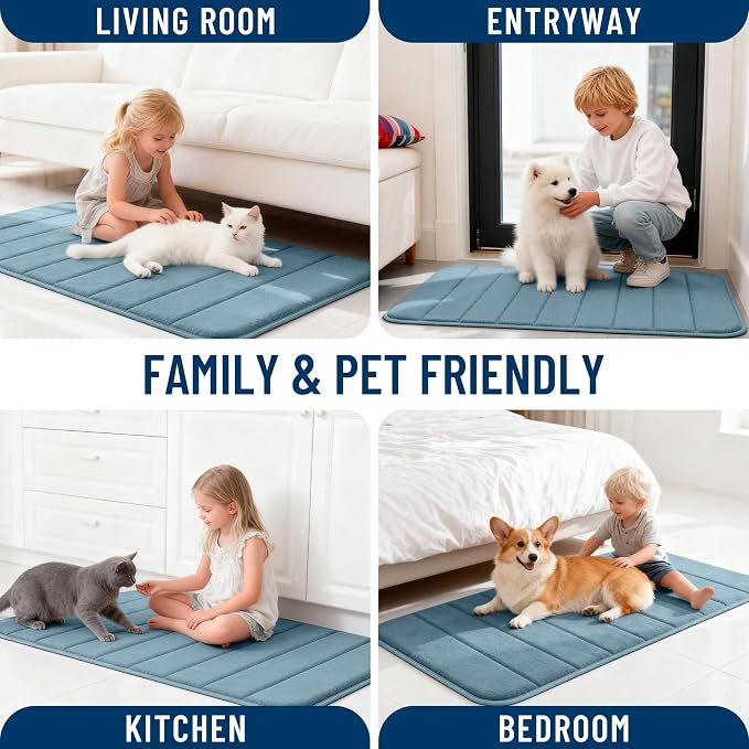 OLANLY Memory Foam Bath Mat 32x20, Super Soft and Absorbent Bathroom Rugs | Airy Blue, Quick Dry Bath Rug, Machine Washable Shower Floor Mats, Bathmat Carpet for Bathroom Floor, Tub and Shower