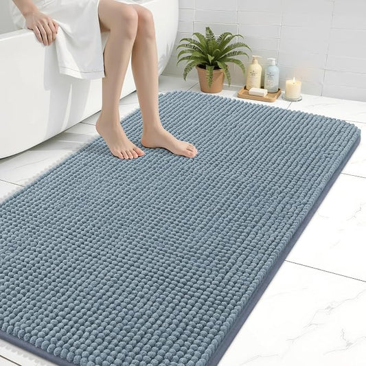 Arotive Chenille Bathroom Rugs 40x32, Soft Absorbent Bath Mat, Grayish Blue | Rubber Backing, Machine Washable Dry Bath Mats for Bathroom Floor, Tub and Shower, Home Decor Accessories
