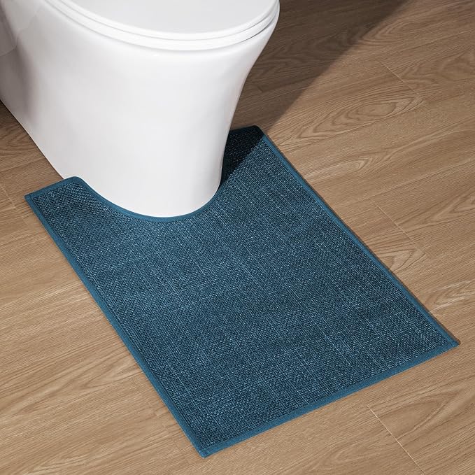 Bathroom Rugs Mat U-Shaped 24x17, Ultra ThinNon Slip Bath Mat Small Quick Dry Absorbent Bath Matfor Bathroom Floor, (Dark Blue, U-24"x17")