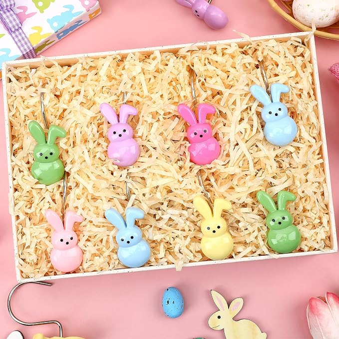 Easter Shower Curtain Hooks, 12Pcs Stainless Resin Bunny Rings | Perfect Festive Bathroom Decor, Elevates Living Room, Charming Bedroom Accents，Stainless Steel Hooks,Crafted Premium Resin