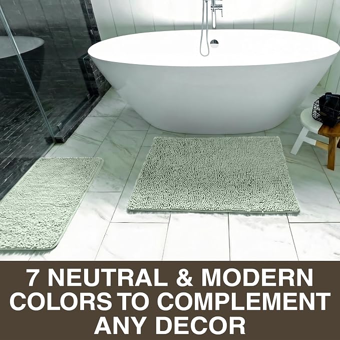 Neater Home Plush Bathroom Rugs 36x24 Thick Chenille Quick Dry Microfiber Absorbent Bath Mat, Soft Bath Rugs, Machine Washable Bathroom Floor Mat for Tub Shower Sink, Home Decor Accessories, Green