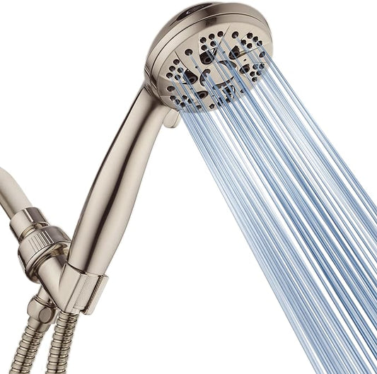 AquaDance High Pressure 6-Setting Full Brushed Nickel Handheld Shower Head with Stainless Steel Hose. Officially Independently Tested to Meet Strict US Quality & Performance Standards! | Anti-clog Jets, Premium Stainless Steel Hose & Adjustable Bracket...