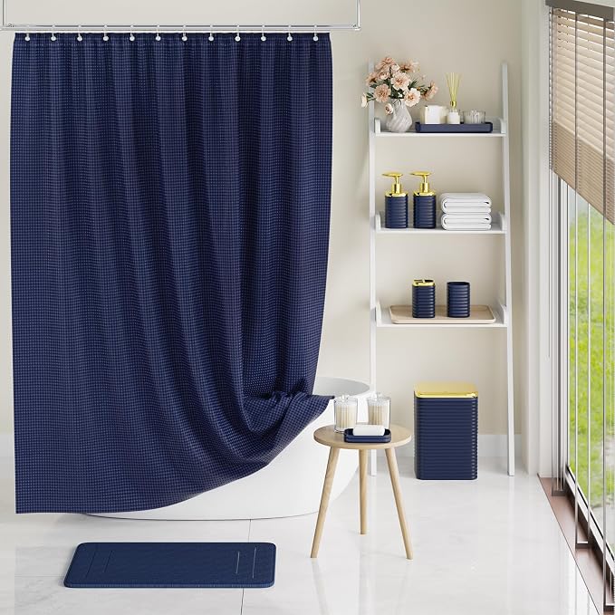 Bathroom Set - 25PC Bathroom Sets with Shower Curtain and Rugs, Blue Bathroom Set, Bathroom Accessory Set, Luxury Bathroom Accessories Set, Trash Can, Toilet Brush, Soap Dish & Soap Dispenser