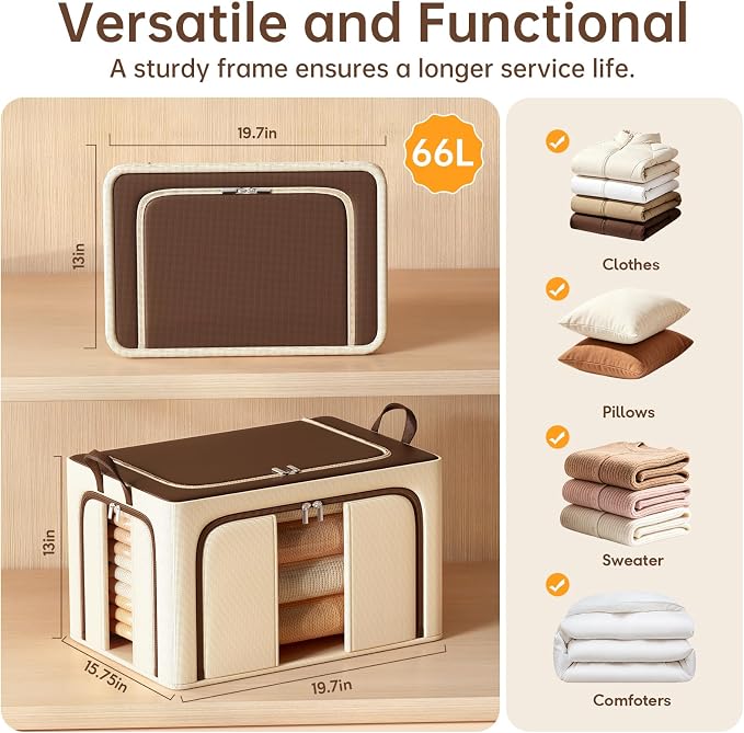 3 Openings Clothes Storage Bins with Metal Frame，66L (brown) | Oxford-Gewebe