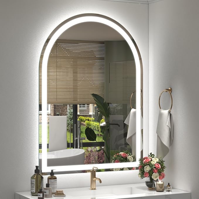 28x38 Inch Arched LED Bathroom Mirror | Dimmable Vanity Mirror with Lights, Backlit and Front Lighted, Memory, Shatter-Proof,3 Colors, Anti-Fog (Horizontal/Vertical)