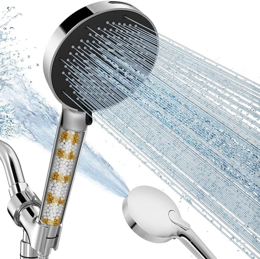 SR SUN RISE NSF Certified Filtered Shower Head 9-Spray Setting with Handheld for Hard Water to Remove Chlorine High Pressure Anti-Clog Nozzles (1 Filter, Chrome Silver)