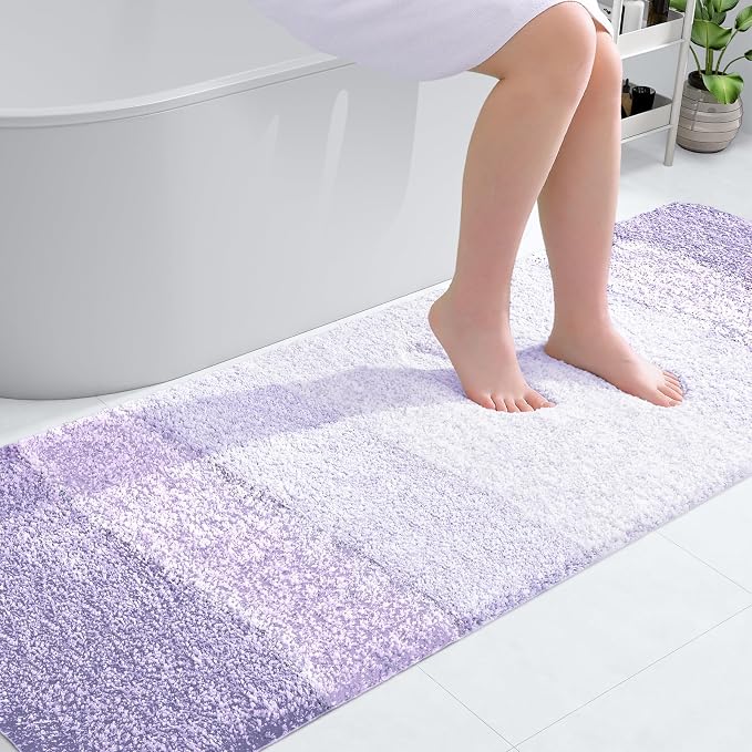 OLANLY Bathroom Runner Rug 70x24, Extra Soft Absorbent Microfiber Bath Rugs | Light Purple, Non-Slip Quick-Drying Rubber Backing, Washable Long Bath Mat for Floor, Tub and Shower, Home Decor