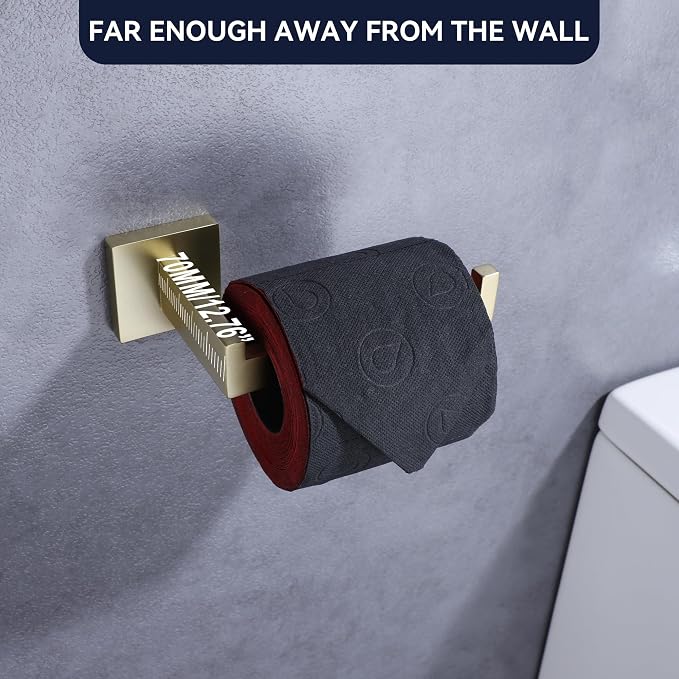 LANC Gold Toilet Paper Holder, Bathroom Toilet Paper Roll Holder Wall Mounted for Bathroom RV, Modern TP Holder Tissue Dispenser Hangers Square Stainless Steel Brushed Gold, A8807BG